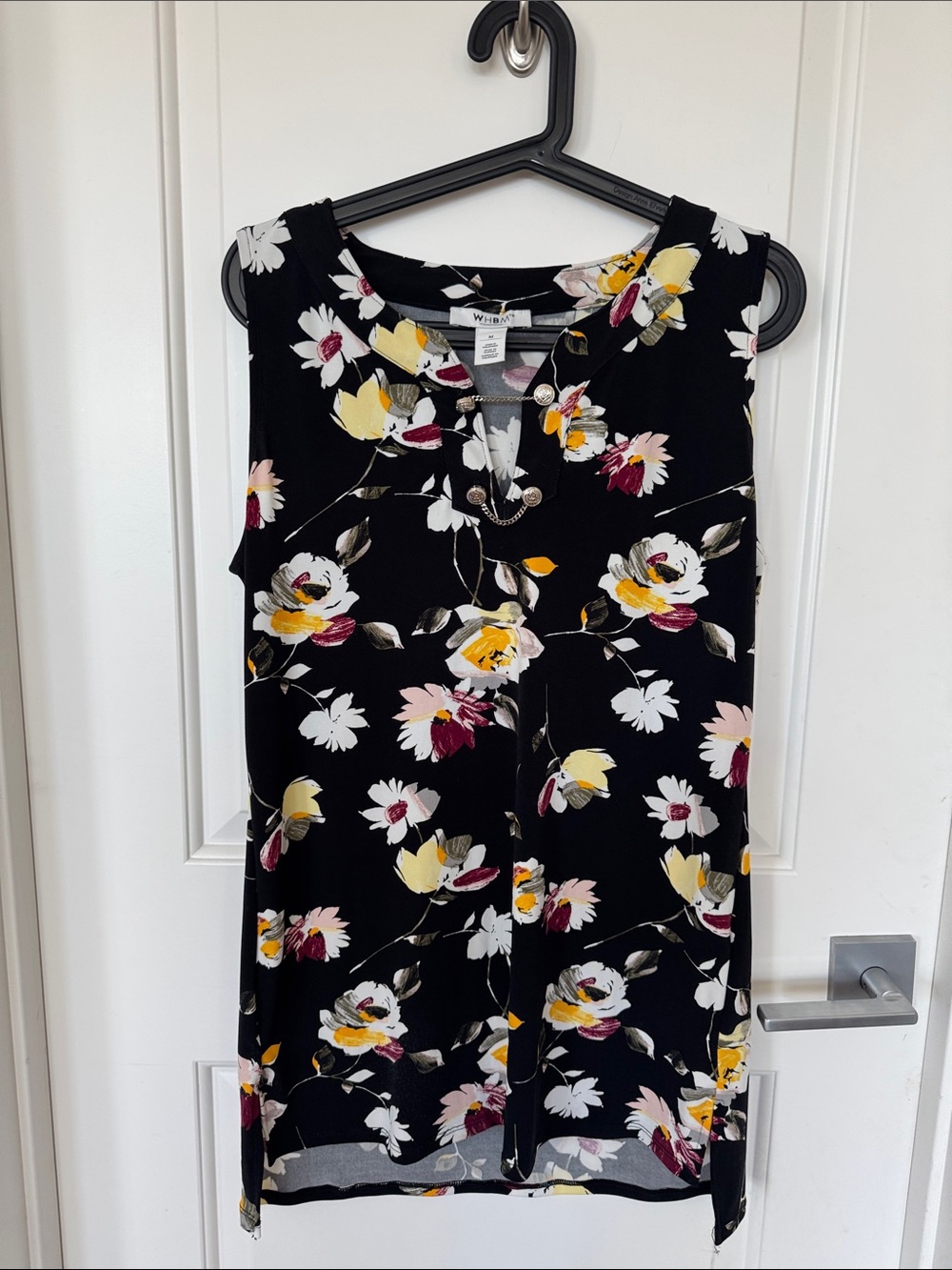 Willi Smith Black Floral Sleeveless Shift Dress with Yellow & Pink Blooms